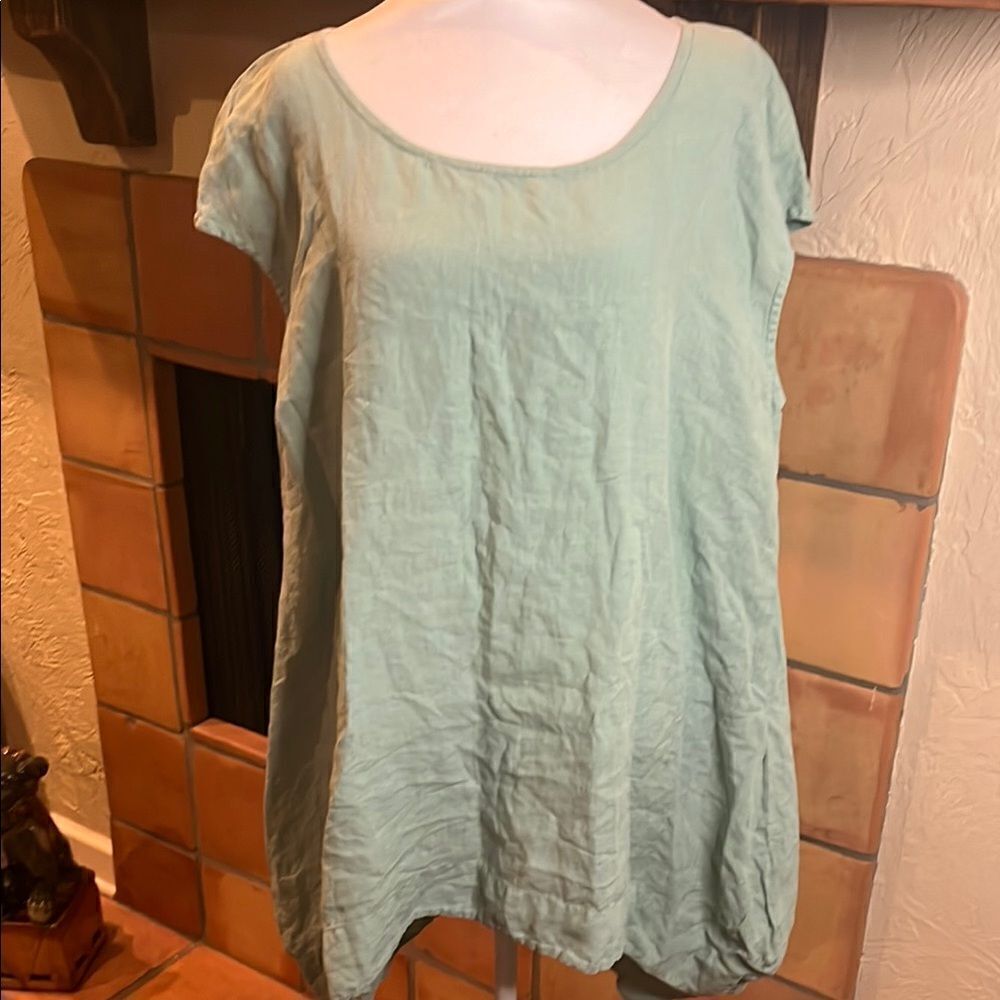 Bryn Walker Mint Green Linen Tunic Top, size XL
